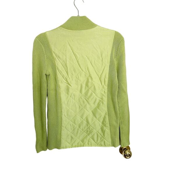J. McLaughlin Quilted Sweater Jacket Silk Lime Green Size Small - Picture 2 of 5